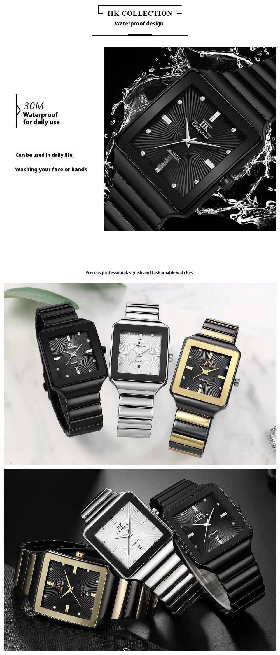 Square Waterproof Couple Watch