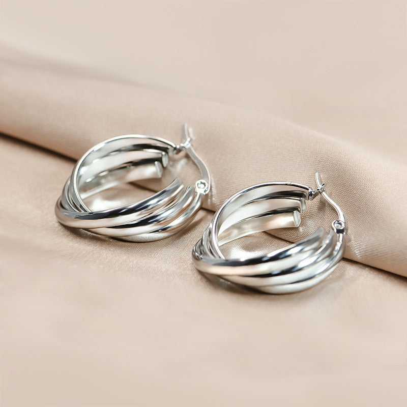 Retro Multi-layer C- Shaped Titanium Steel Earrings