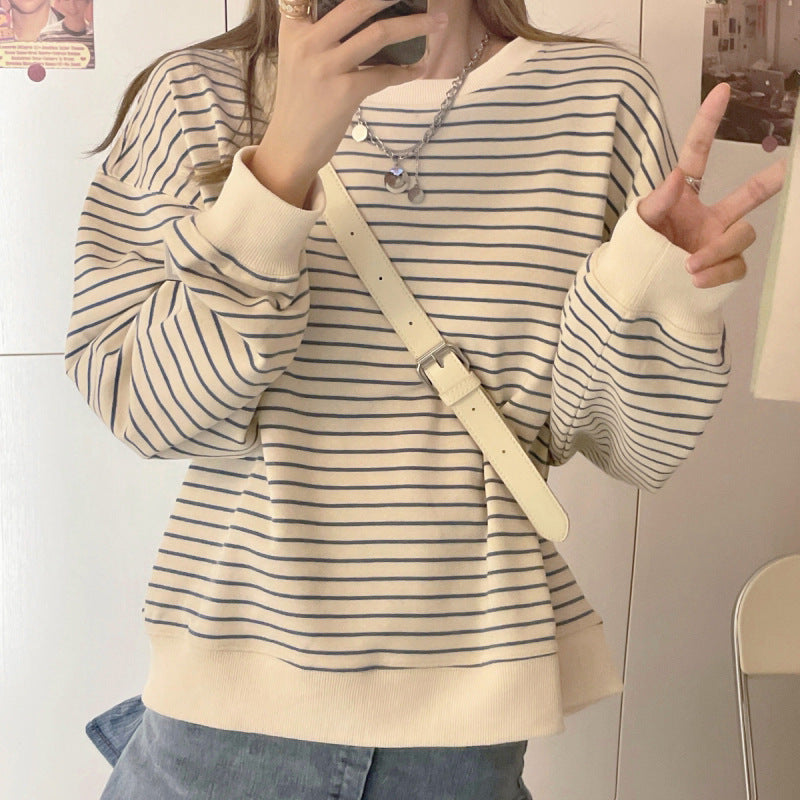 Loose Design Striped Top Round Neck Sweater