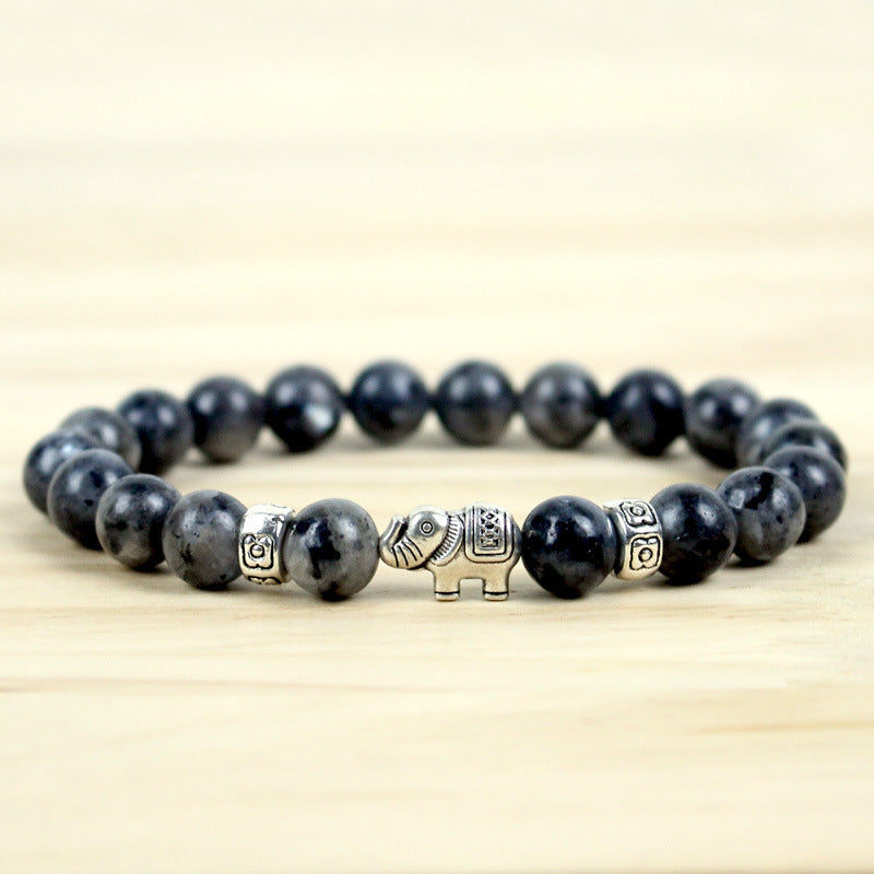 8mm Natural Volcanic Rock, Colorful Stone Elephant Bracelet For Men