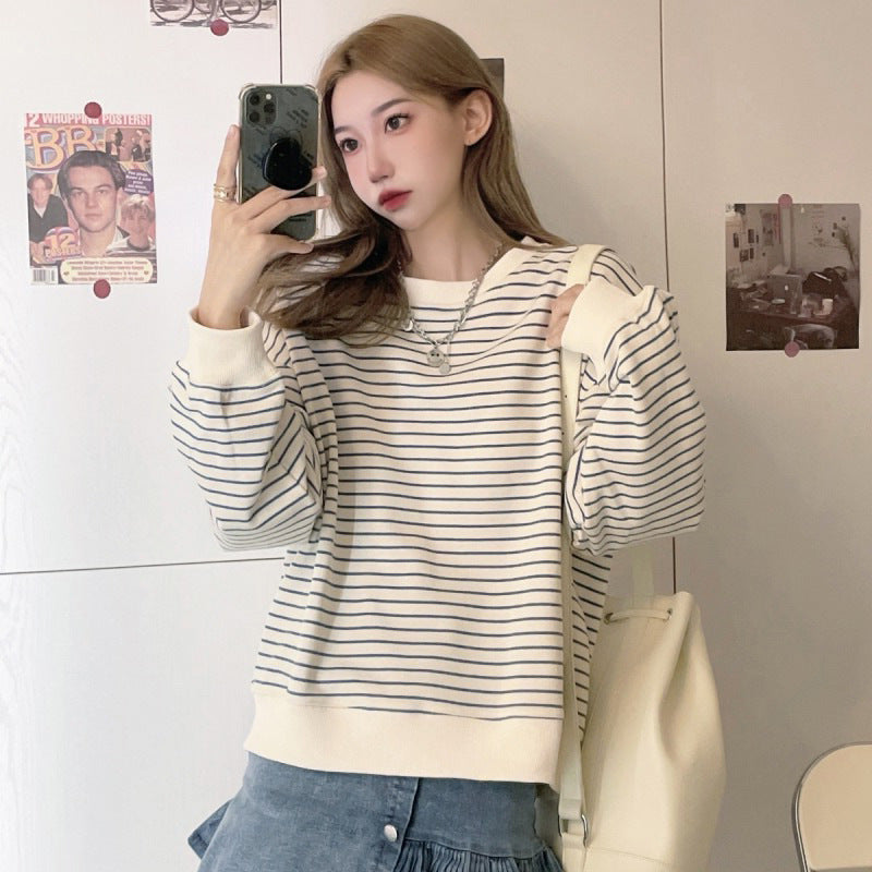 Loose Design Striped Top Round Neck Sweater