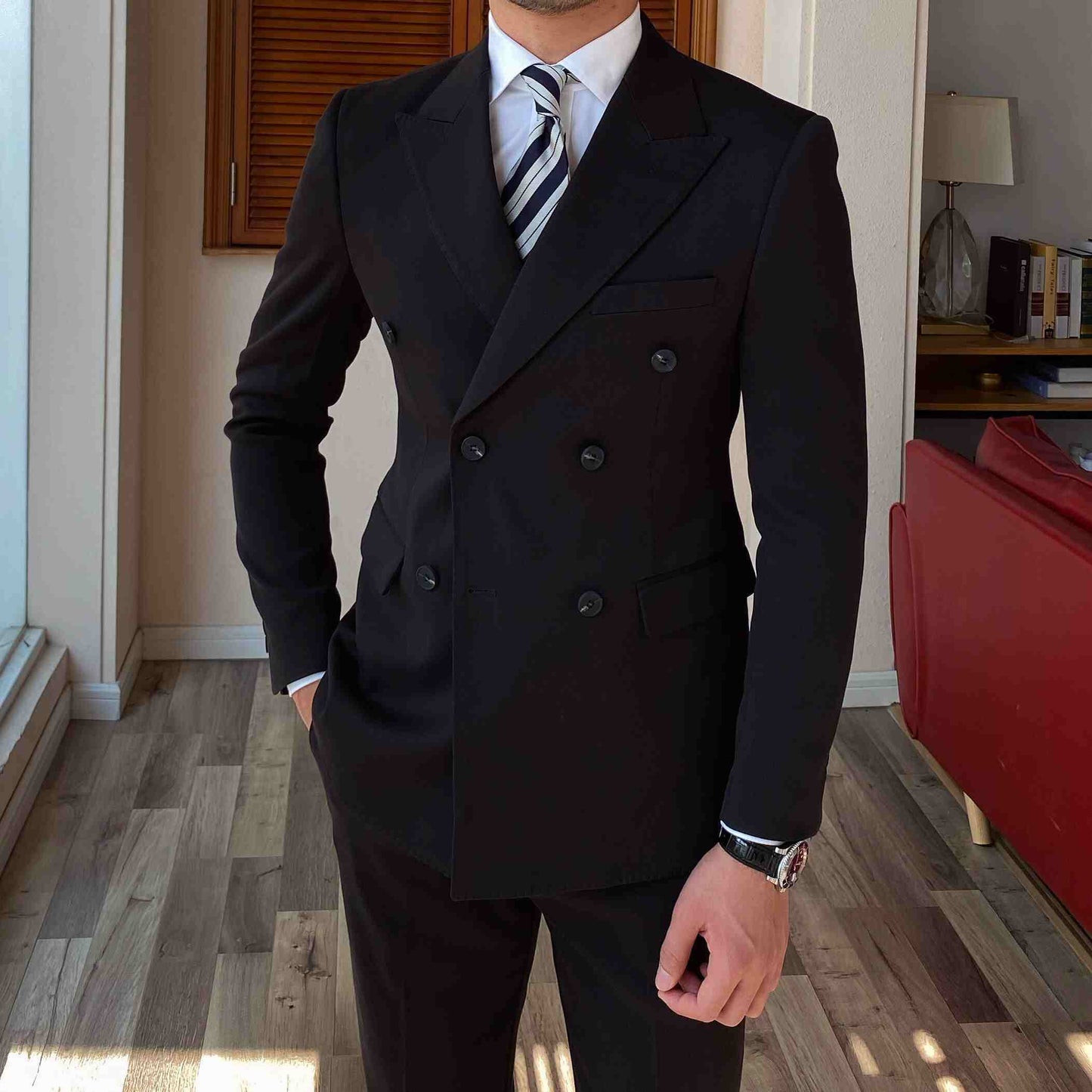 Men's Casual Business Double Breasted Suit Jacket