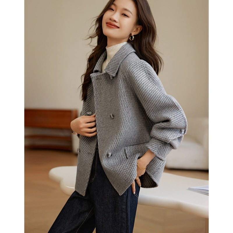 Pineapple Pattern Woolen Coat, Outerwear Women