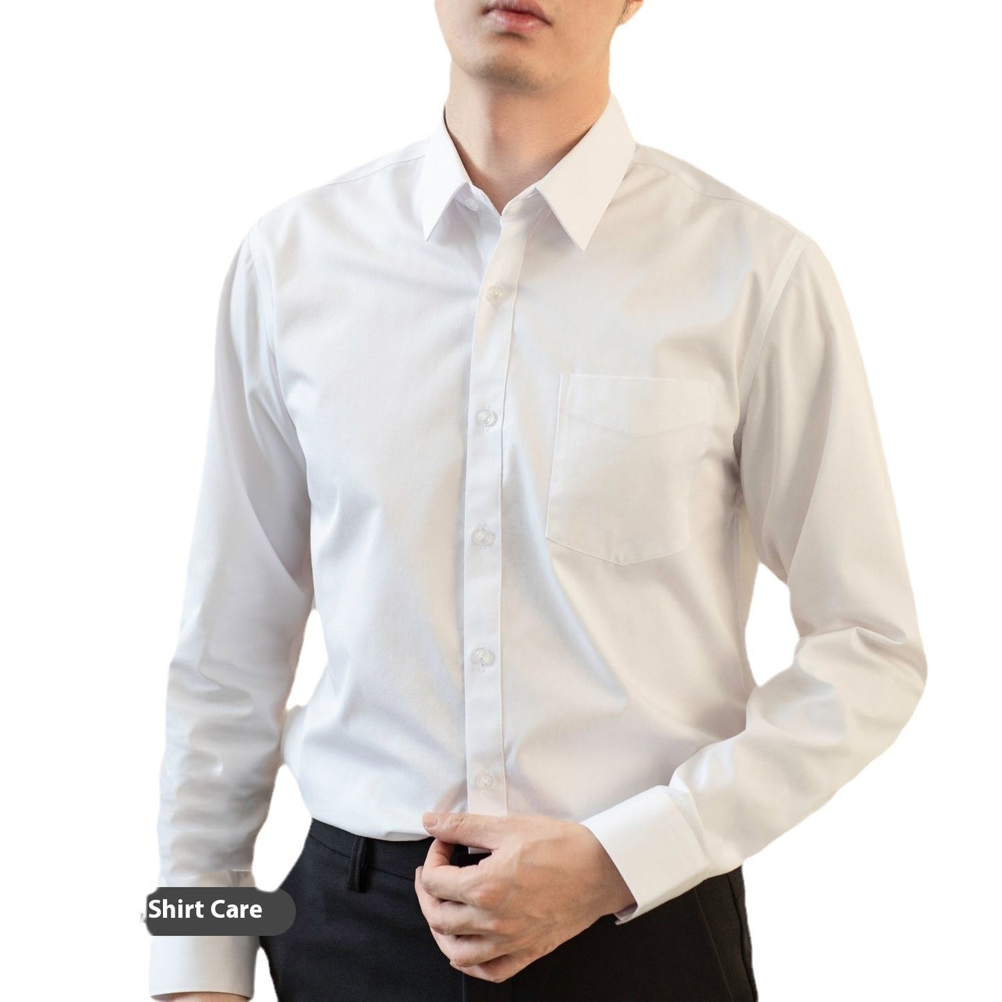 Long Sleeve White Shirt for Men, Men's Solid Color Stretch Slim-fitting Iron-free Anti-wrinkle Business Casual Shirt