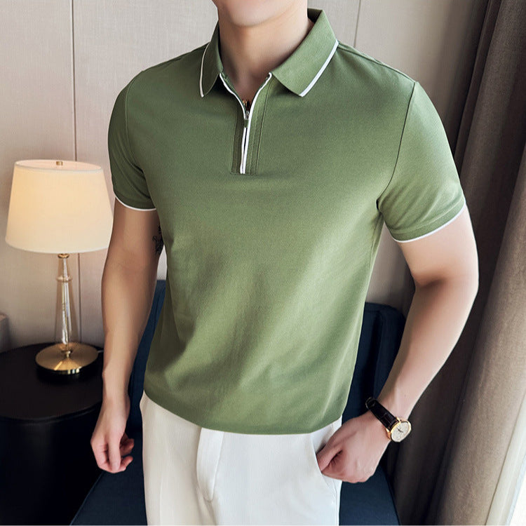 Men's Polo Shirt, Short Sleeve Zipper And Lapel T-shirt