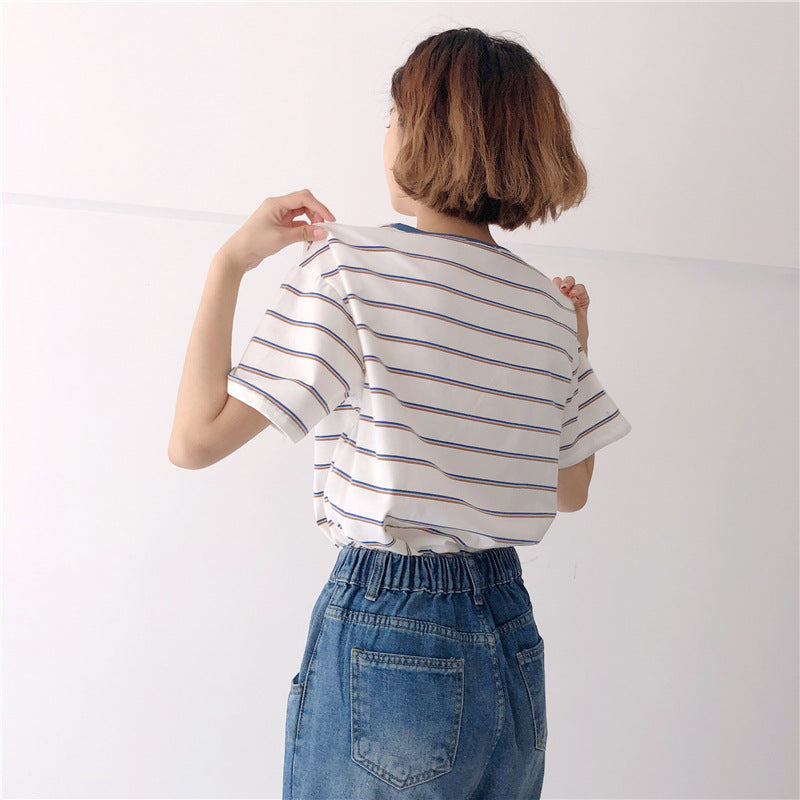 Women's striped short sleeve T-shirt