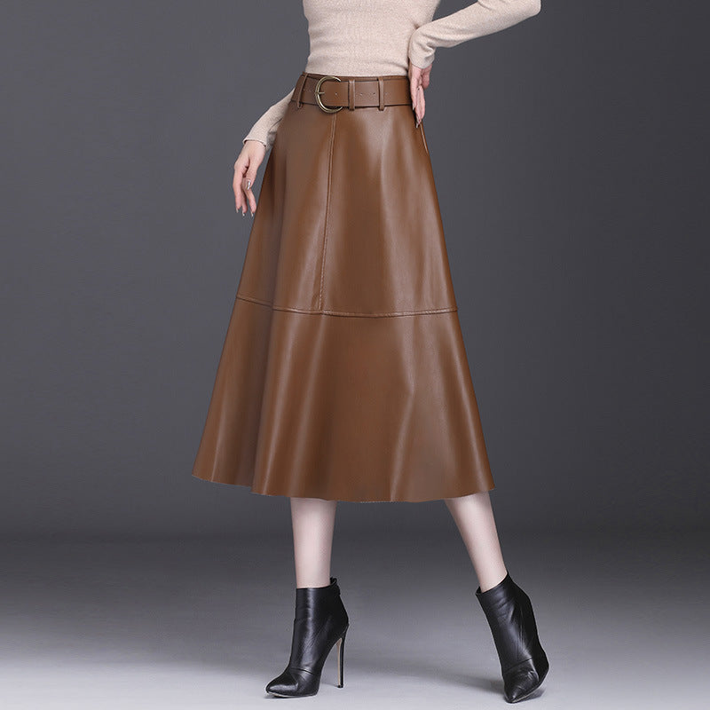 Leather Skirt, Female High Waist Umbrella Skirt