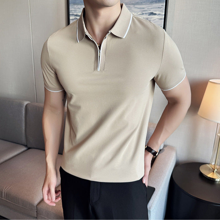 Men's Polo Shirt, Short Sleeve Zipper And Lapel T-shirt