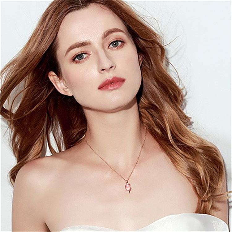 Silver Rose Gold Necklace, Female Crystal Heart-shaped