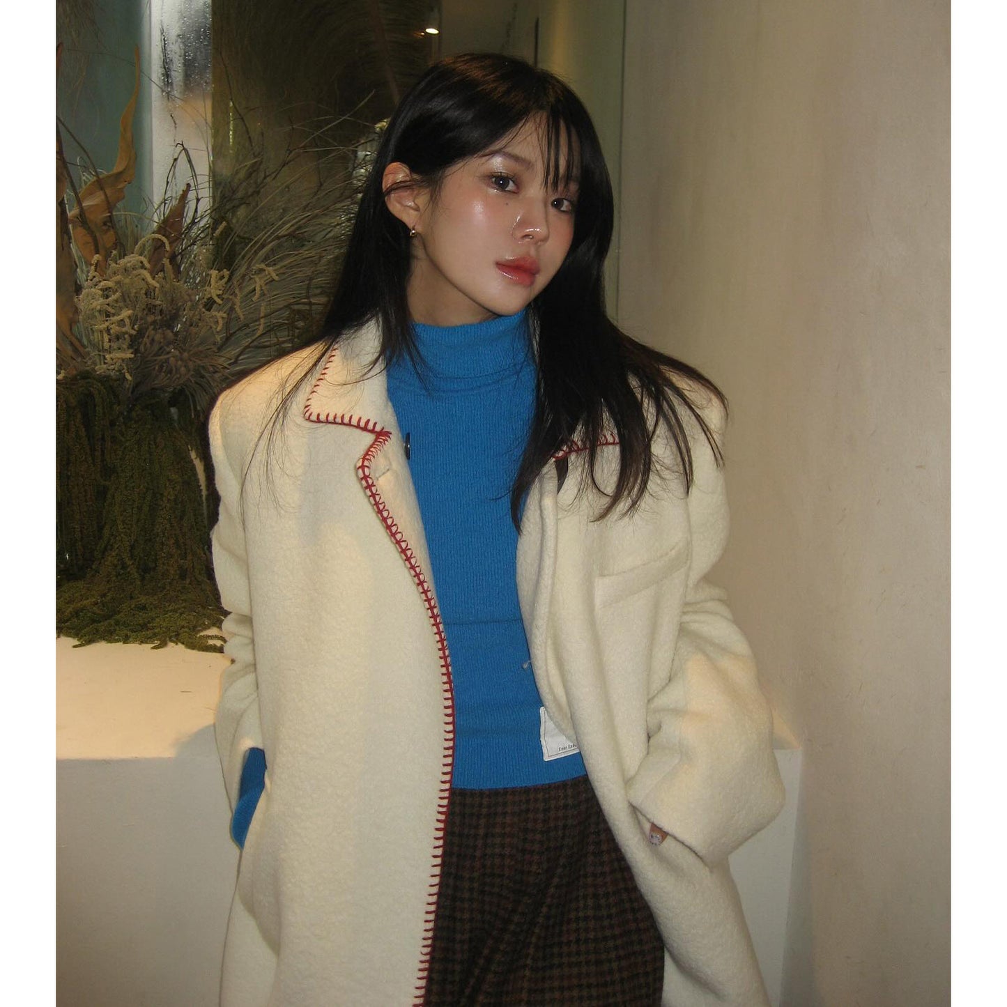 Design Lapel One Button Woolen Coat, Outerwear Women