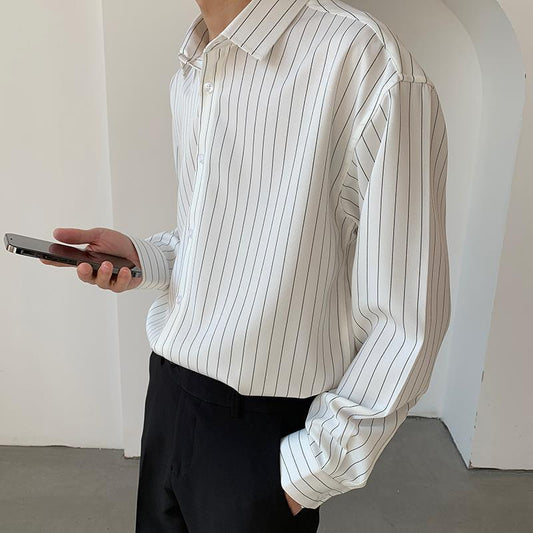 Striped Loose Silky Casual Overshirt for Men