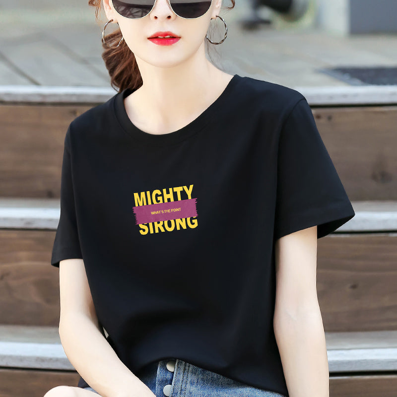 Cotton Black Short-sleeved T-shirt For Women