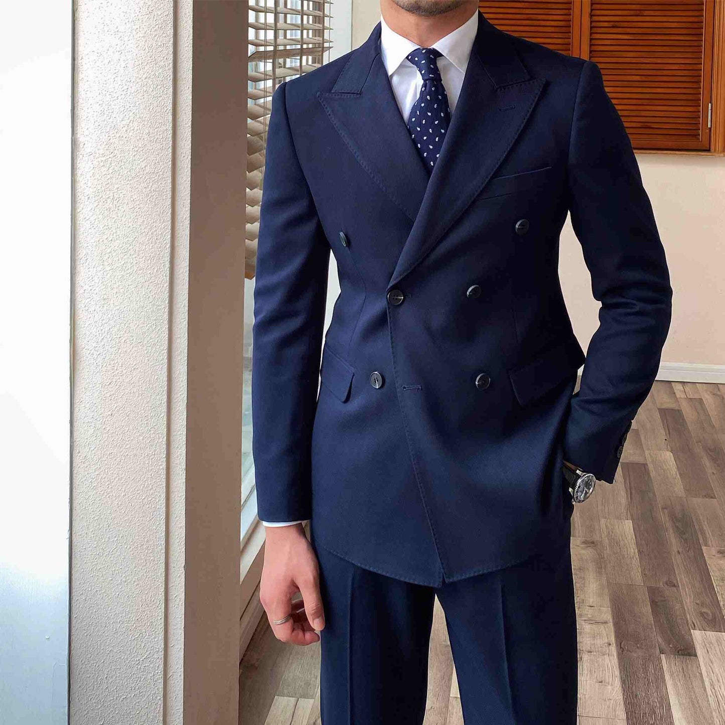 Men's Casual Business Double Breasted Suit Jacket