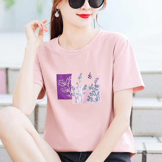 Cotton Black Short-sleeved T-shirt For Women