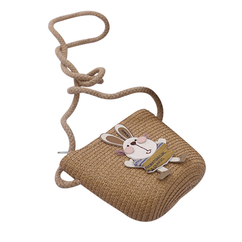 Cute Rabbit Decoration Bag, Two-Piece Straw Hat