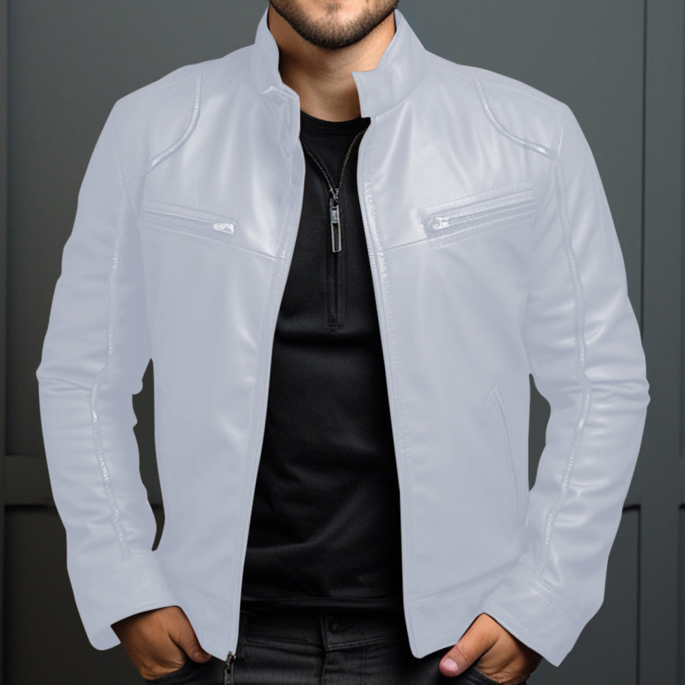 Men's Stand Collar Leather Coat