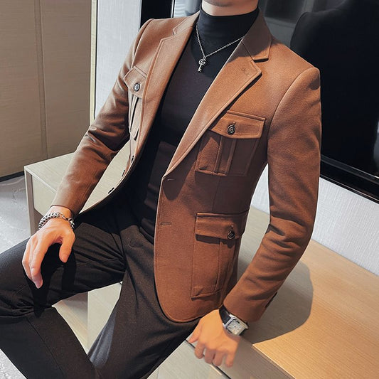 Men's Single-breasted Woolen Suit Jacket