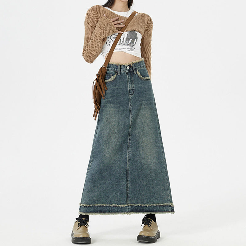 Retro Fashion Hip Denim Long Skirt for Women