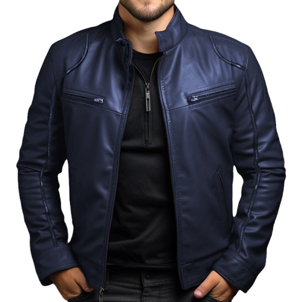 Men's Stand Collar Leather Coat