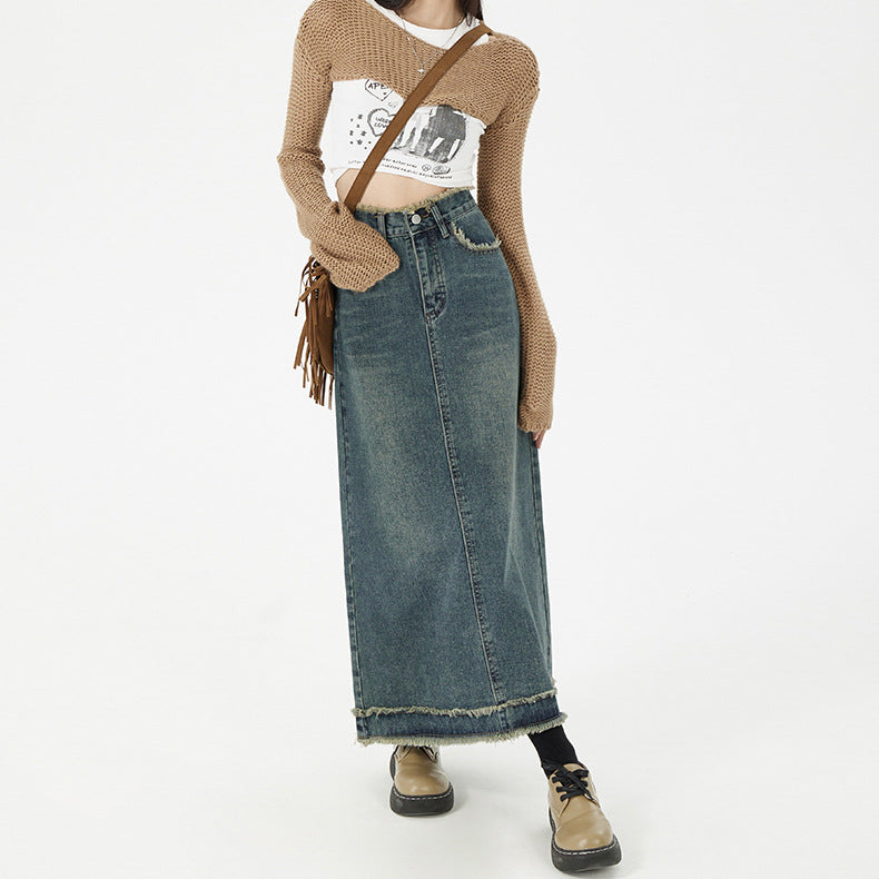 Retro Fashion Hip Denim Long Skirt for Women