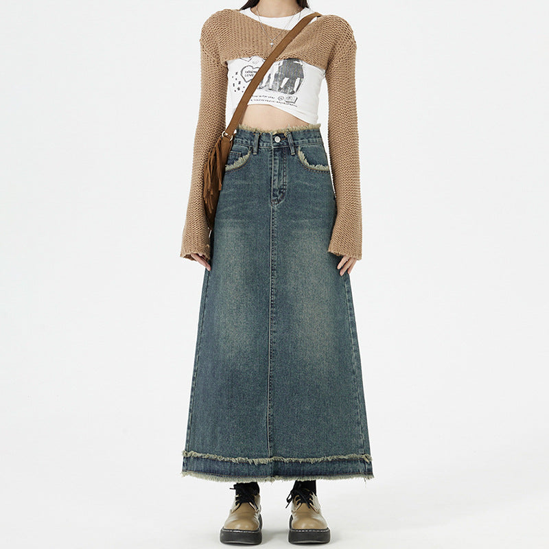 Retro Fashion Hip Denim Long Skirt for Women