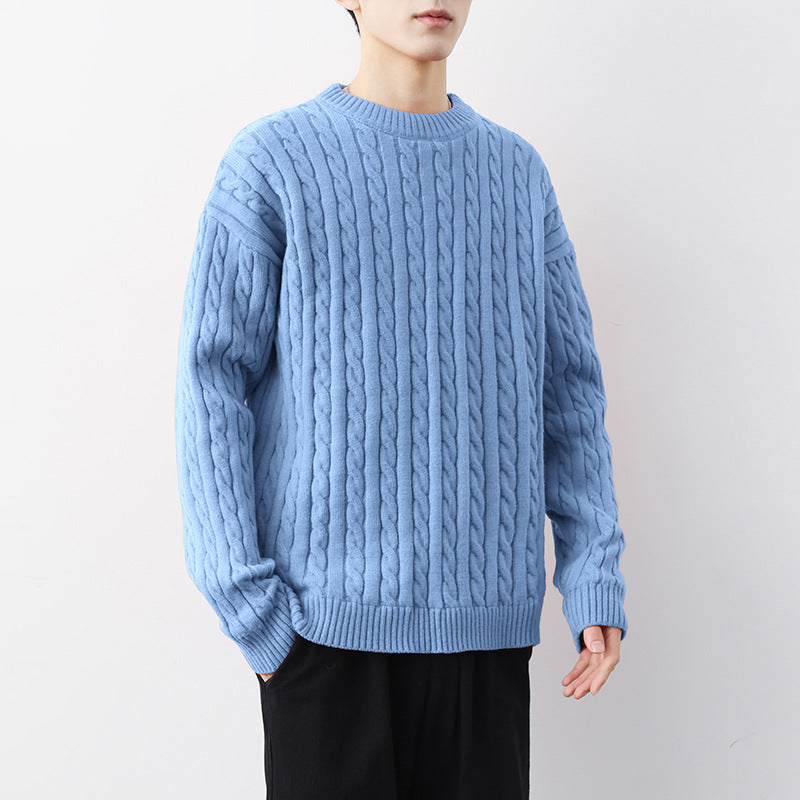 Men's Thick Solid Color Twisted Sweater