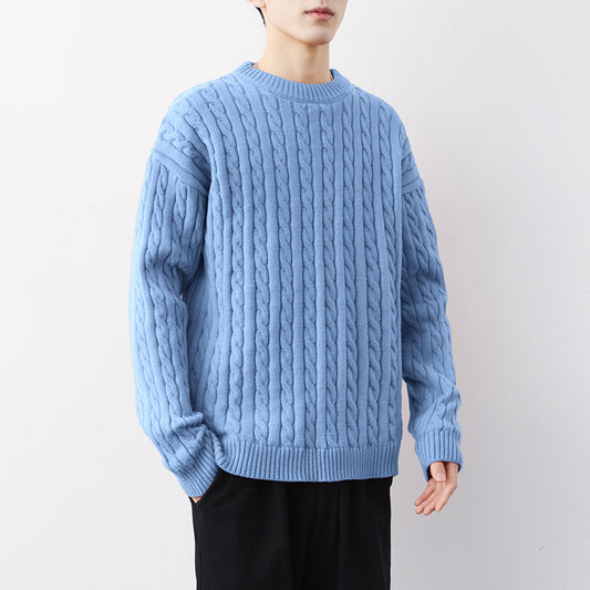 Men's Thick Solid Color Twisted Sweater