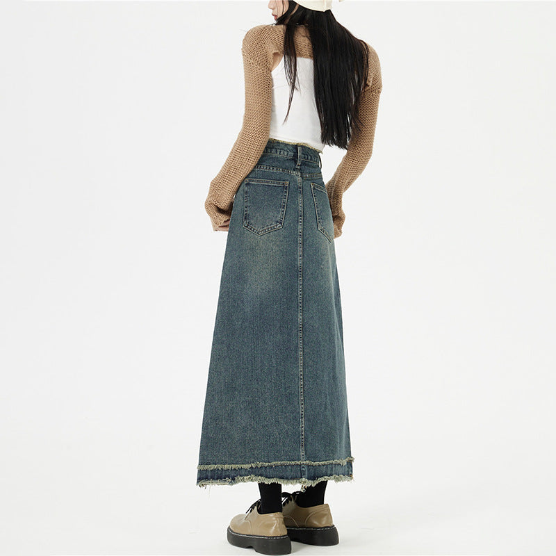 Retro Fashion Hip Denim Long Skirt for Women