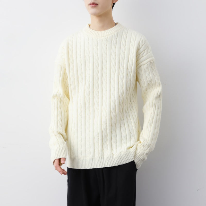 Men's Thick Solid Color Twisted Sweater