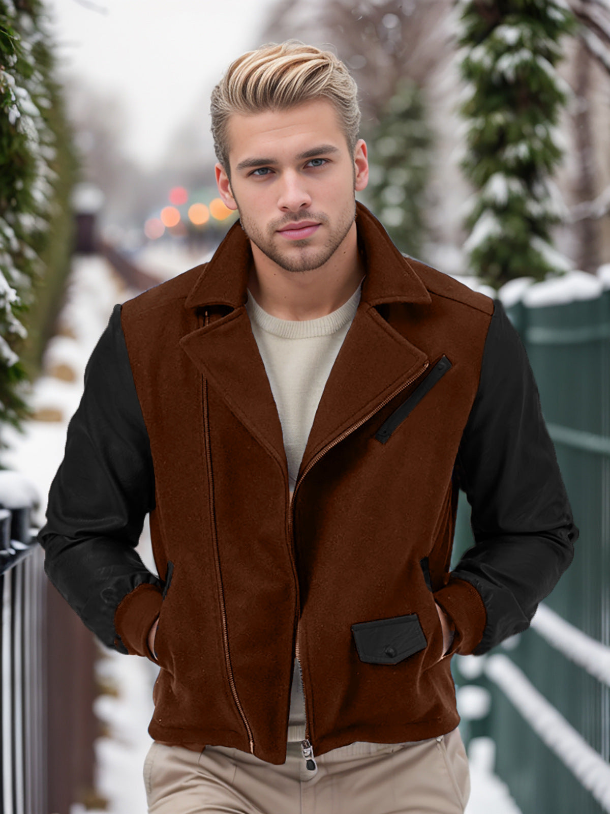 PU Leather Wool Men's Jacket