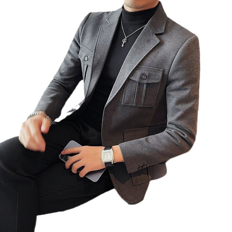 Men's Single-breasted Woolen Suit Jacket