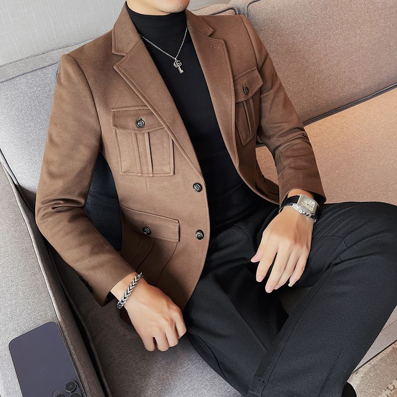 Men's Single-breasted Woolen Suit Jacket