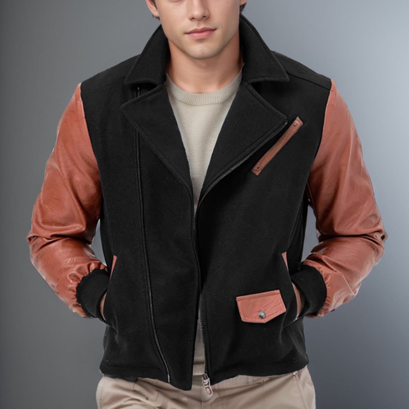 PU Leather Wool Men's Jacket