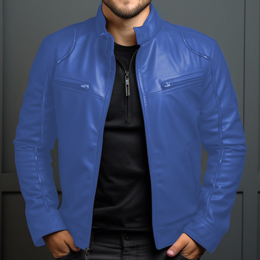 Men's Stand Collar Leather Coat