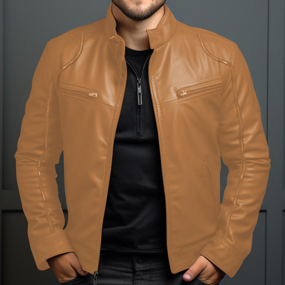 Men's Stand Collar Leather Coat