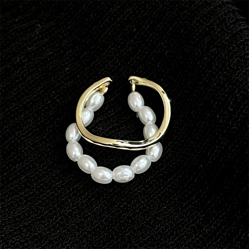 Small Rice-shaped Beads Oval Pearl Ring