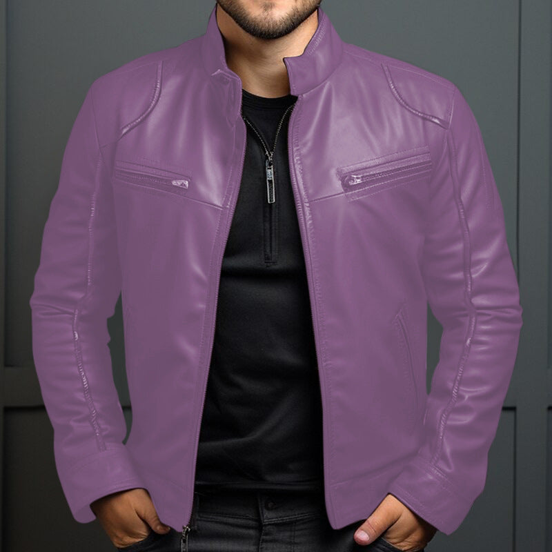 Men's Stand Collar Leather Coat