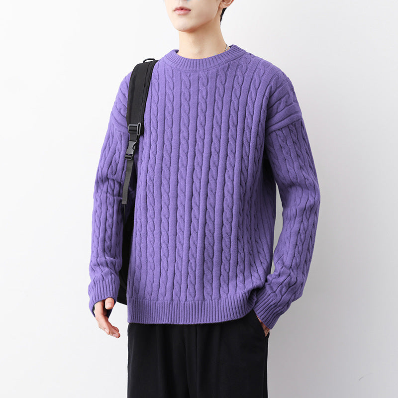 Men's Thick Solid Color Twisted Sweater