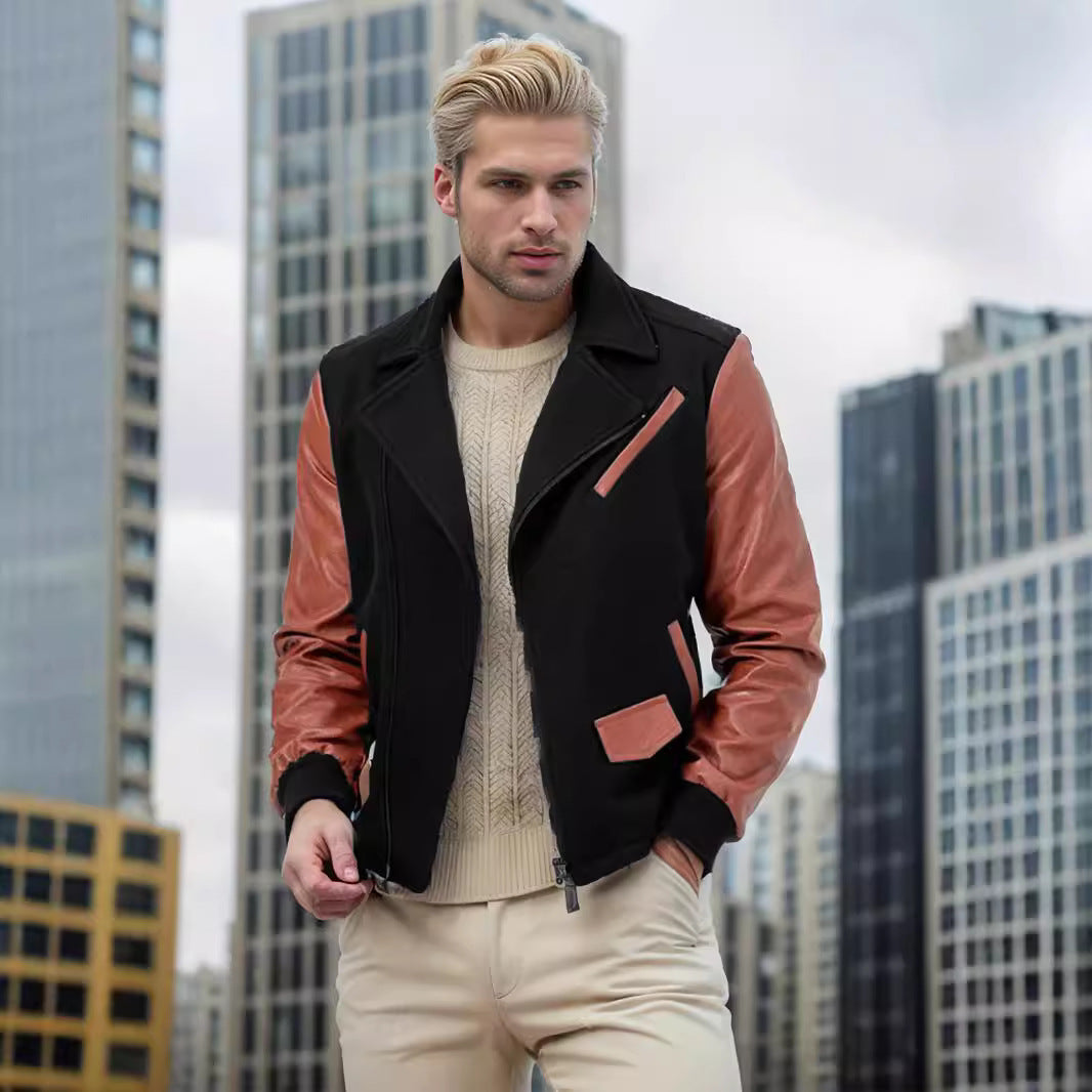 PU Leather Wool Men's Jacket