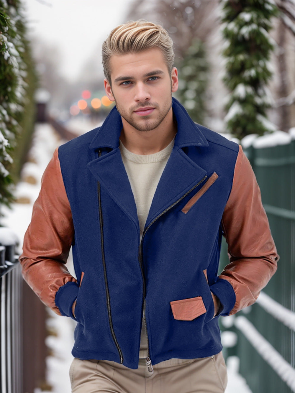 PU Leather Wool Men's Jacket