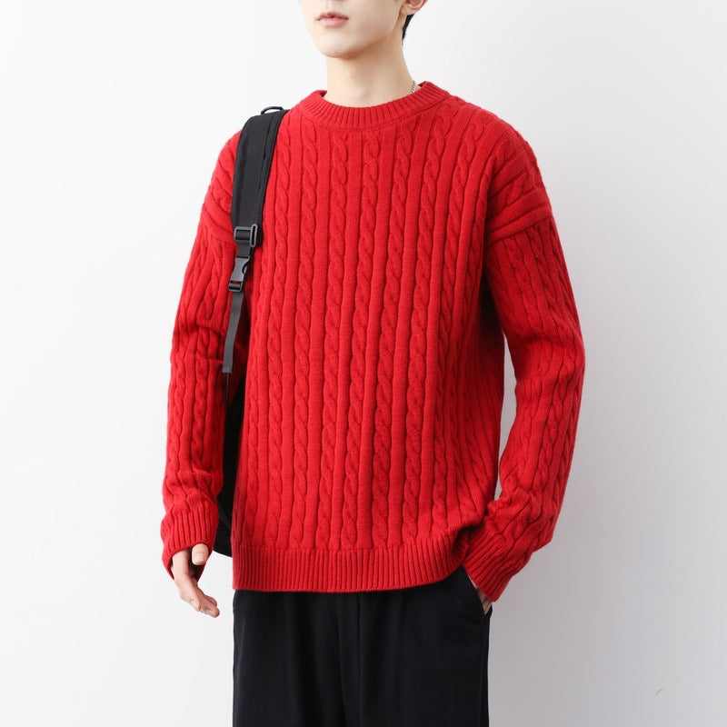 Men's Thick Solid Color Twisted Sweater