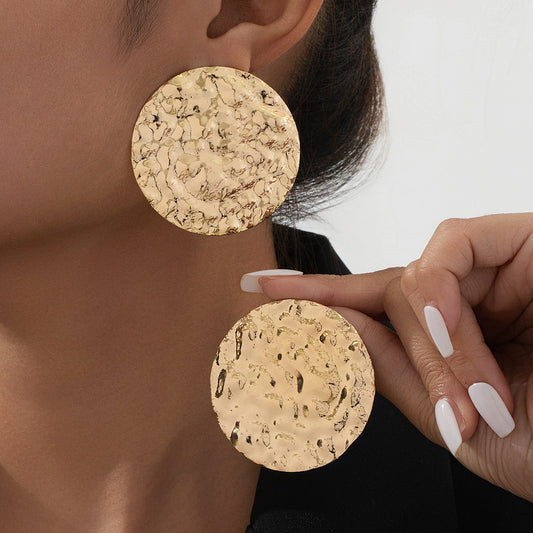 Simple Style Alloy Round Texture Concave-convex Geometric Fashion Ear Studs