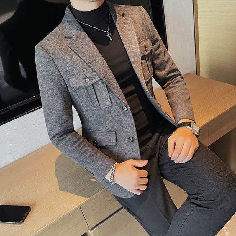 Men's Single-breasted Woolen Suit Jacket