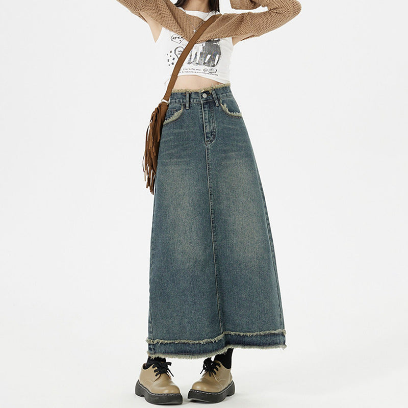 Retro Fashion Hip Denim Long Skirt for Women