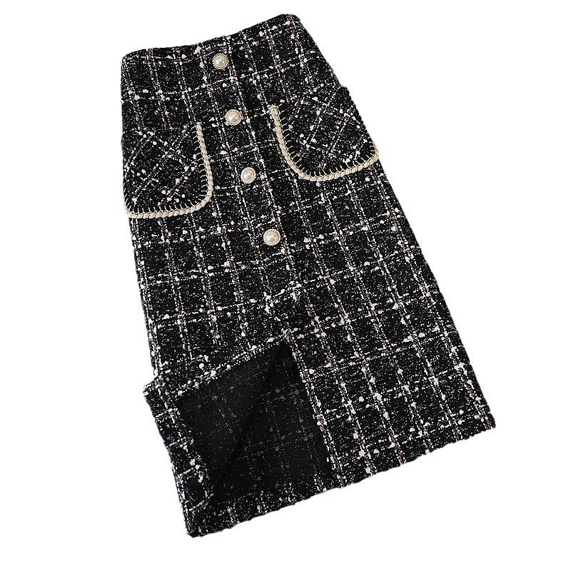 New Fashion Mid-length Female High Waist Slimming Woolen Plaid Skirt