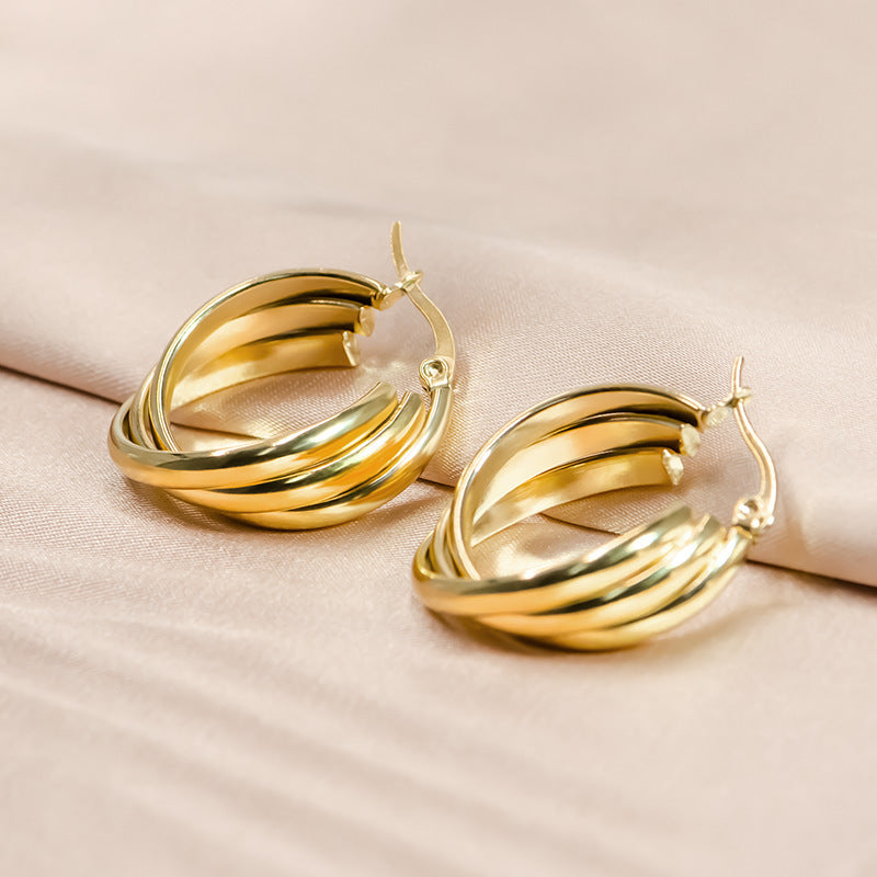 Retro Multi-layer C- Shaped Titanium Steel Earrings