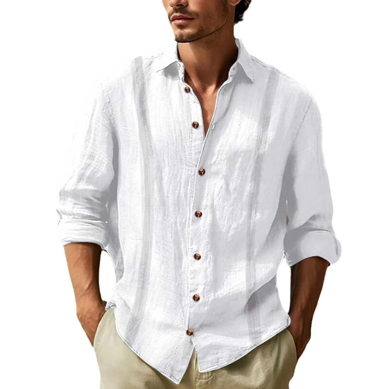 Cotton And Linen Long Sleeve Casual Men's Shirt