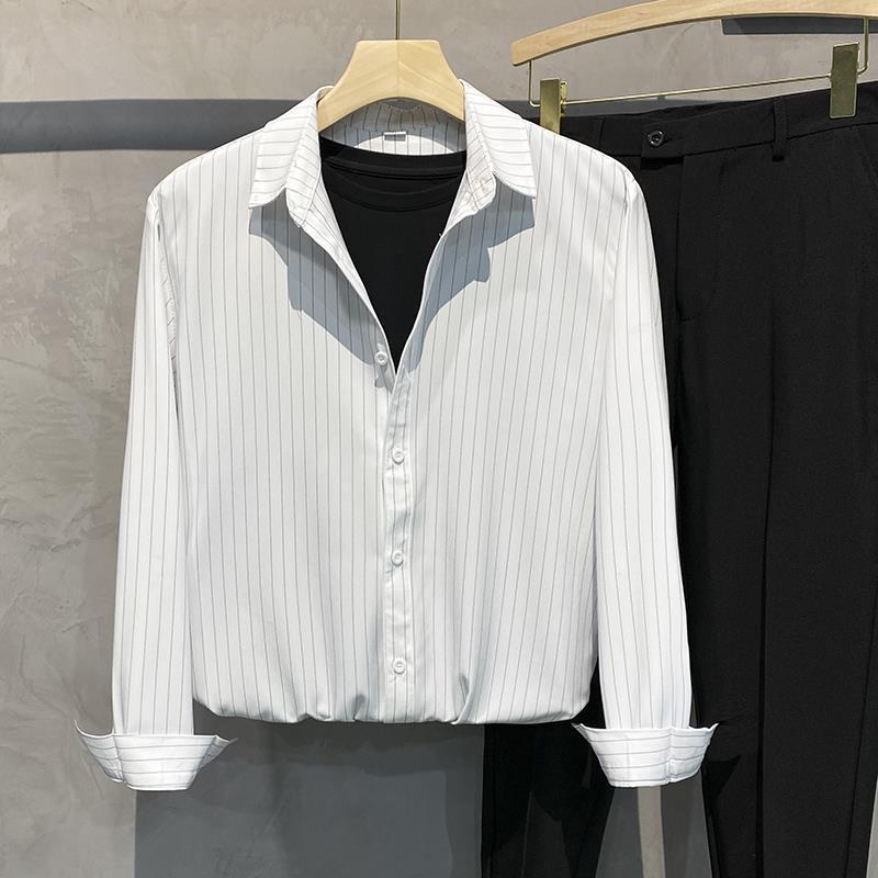 Striped Loose Silky Casual Overshirt for Men