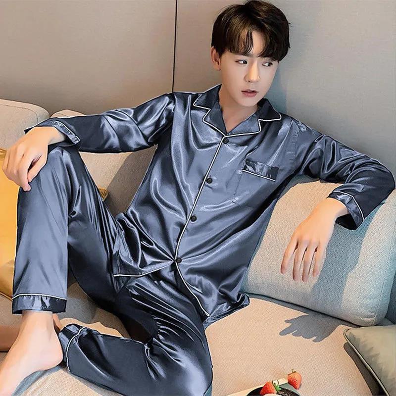 Men's Fashion Large Size Silk Pajamas Suit