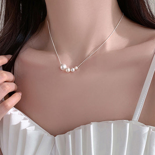 S925 Silver Simple Pearl Necklace, Women Fashion